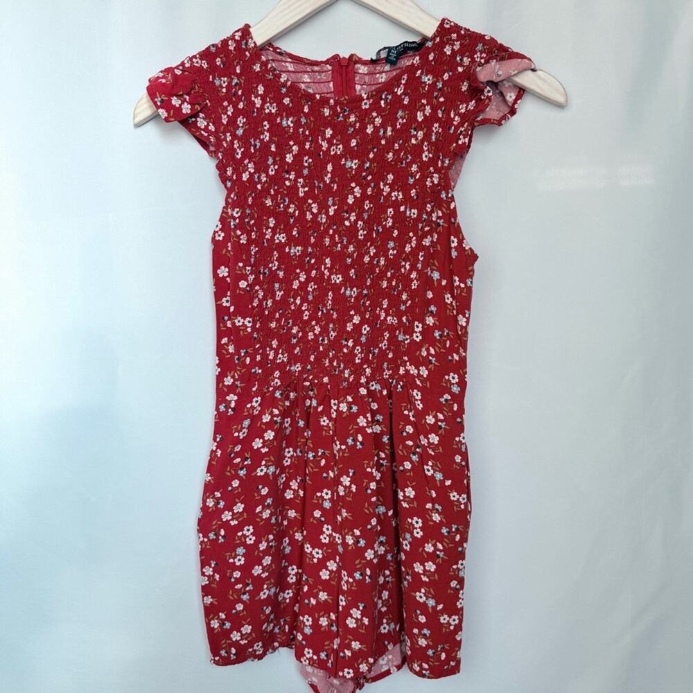 One Clothing Red Floral Romper with Pockets, Women’s Medium